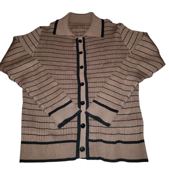 Brown Collared Knit Cardigan XL – Academia Style, Button-Up, Cozy Ribbed Texture - Picture 5 of 9